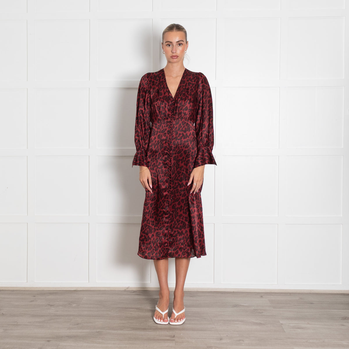 The Kooples Red and Black Cheetah Print Long Sleeve Tea Dress
