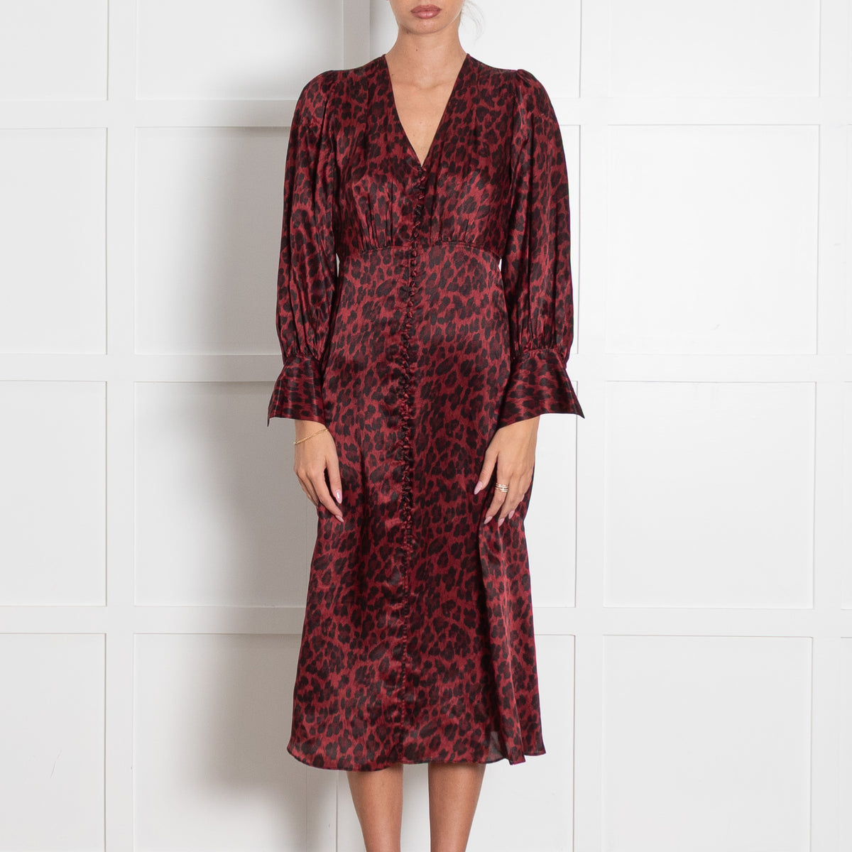 The Kooples Red and Black Cheetah Print Long Sleeve Tea Dress