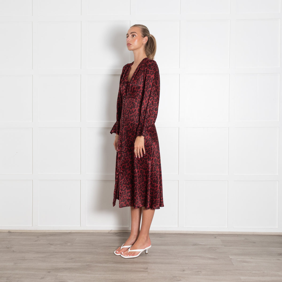 The Kooples Red and Black Cheetah Print Long Sleeve Tea Dress