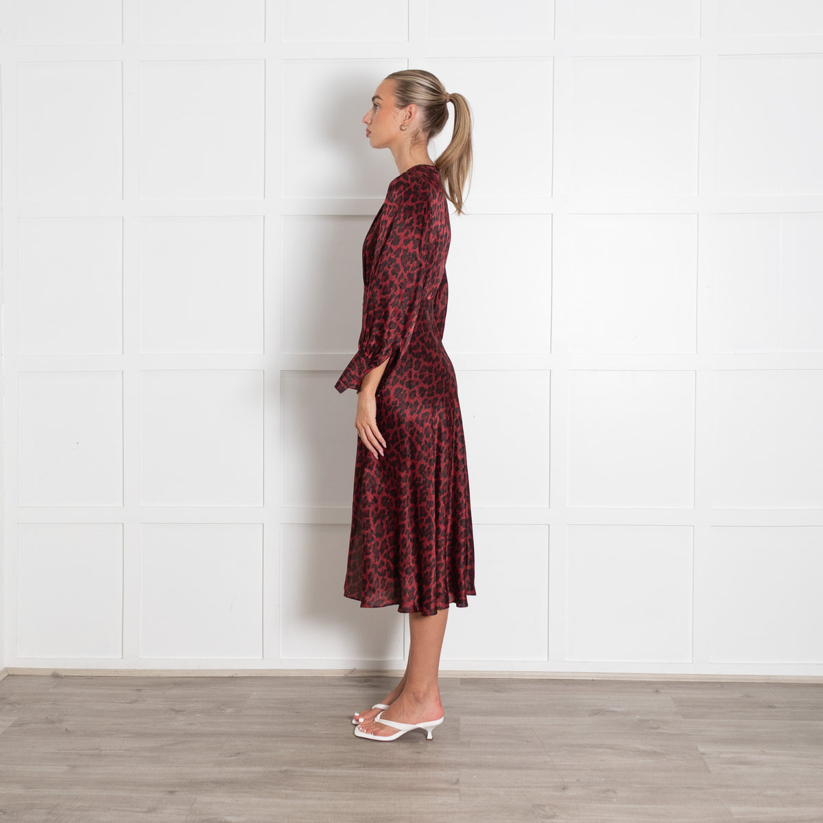 The Kooples Red and Black Cheetah Print Long Sleeve Tea Dress