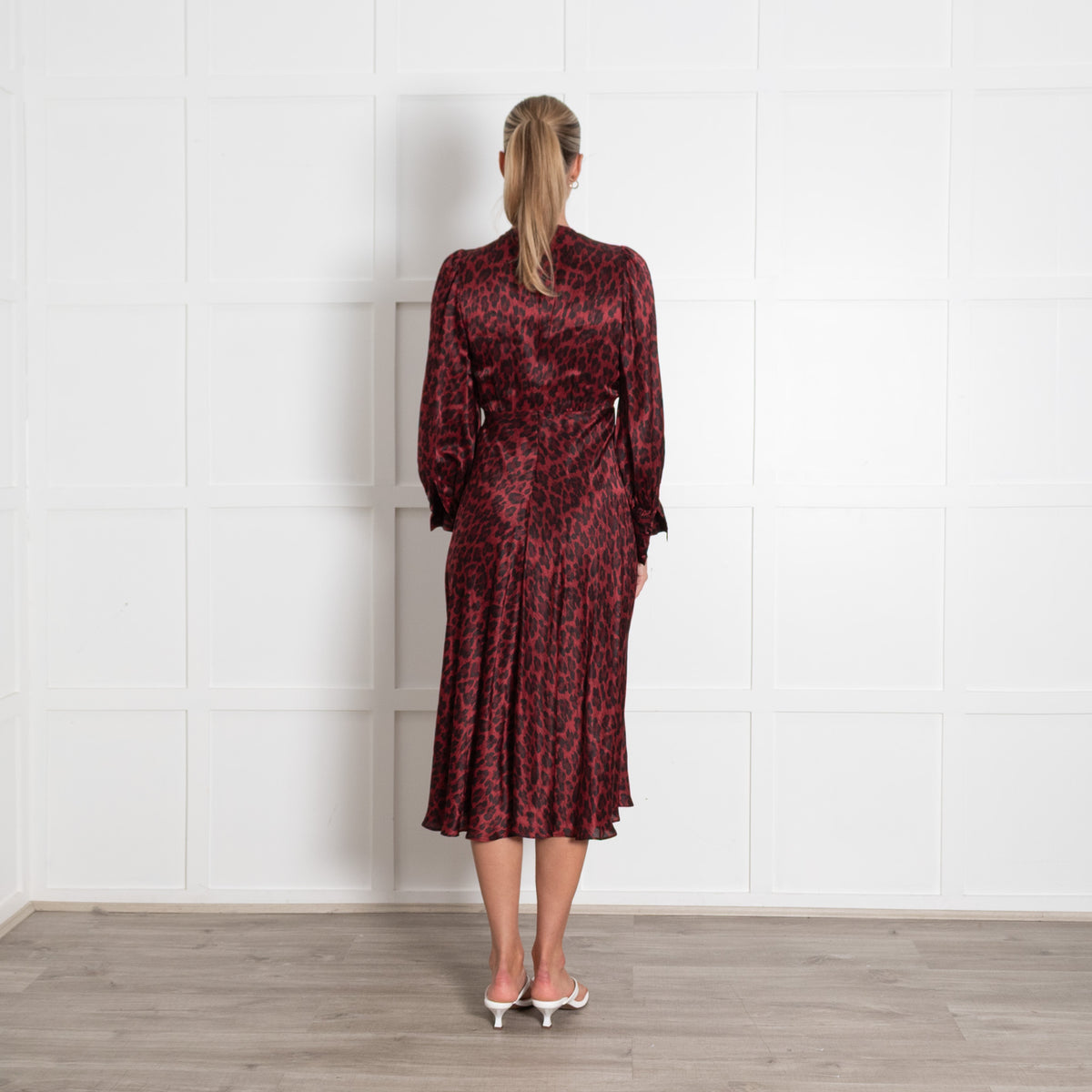 The Kooples Red and Black Cheetah Print Long Sleeve Tea Dress