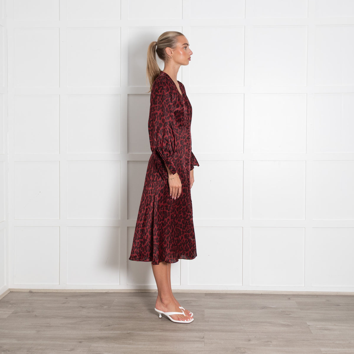 The Kooples Red and Black Cheetah Print Long Sleeve Tea Dress