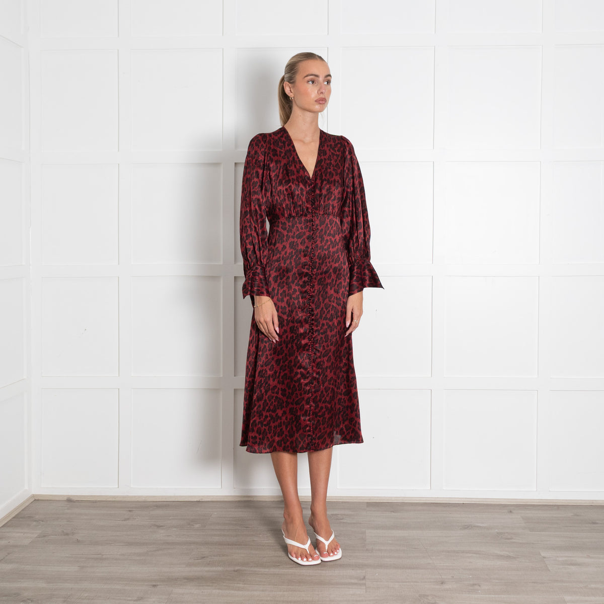 The Kooples Red and Black Cheetah Print Long Sleeve Tea Dress