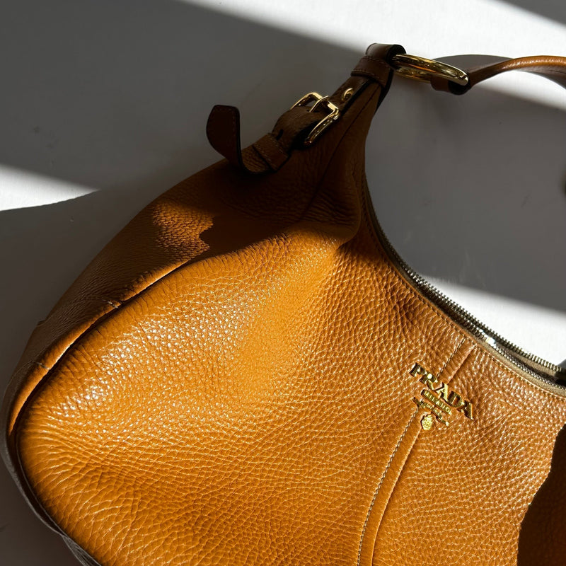 Prada Tan Vitello Daino Hobo Shoulder Bag