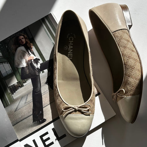 Chanel Beige Woven Ballet Pumps