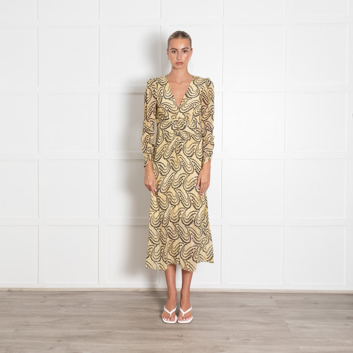 Sandro Yellow Paisley Print V neck Dress