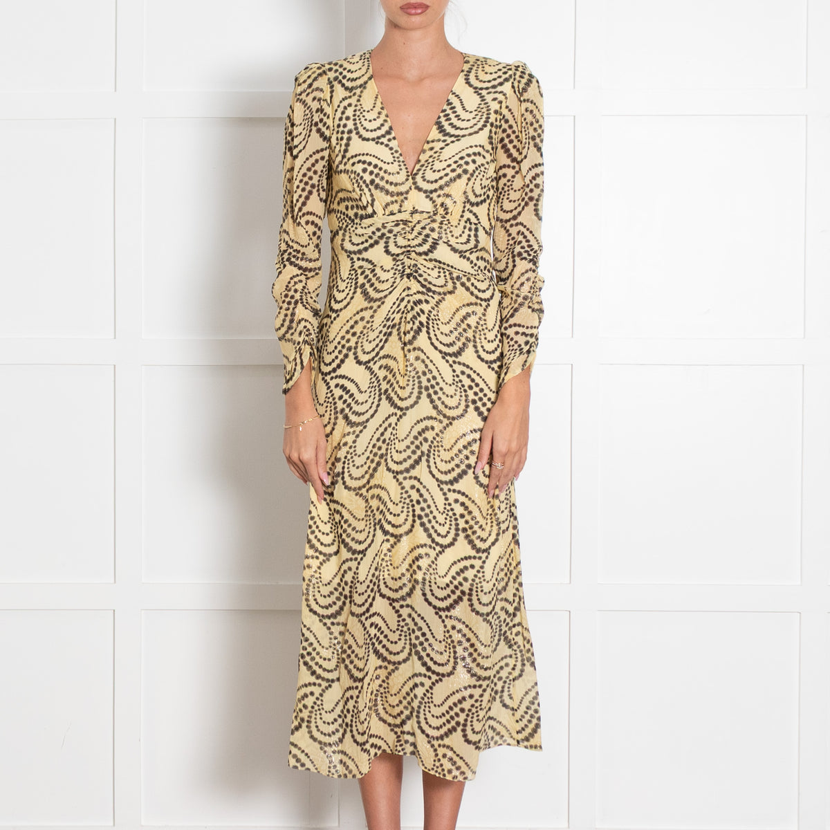 Sandro Yellow Paisley Print V neck Dress