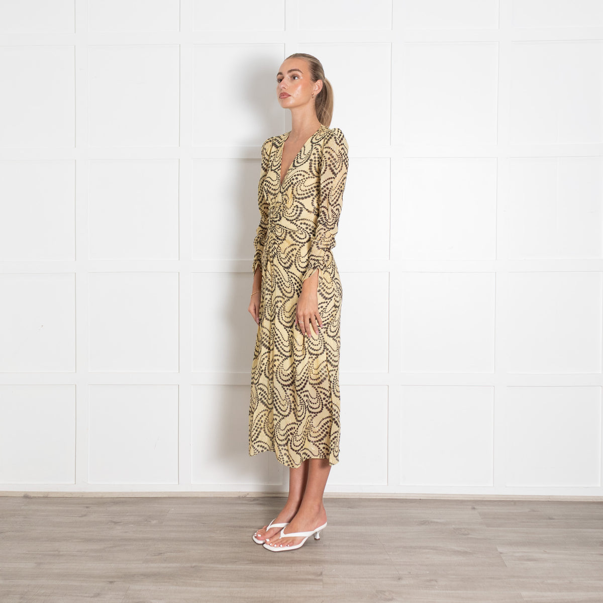 Sandro Yellow Paisley Print V neck Dress