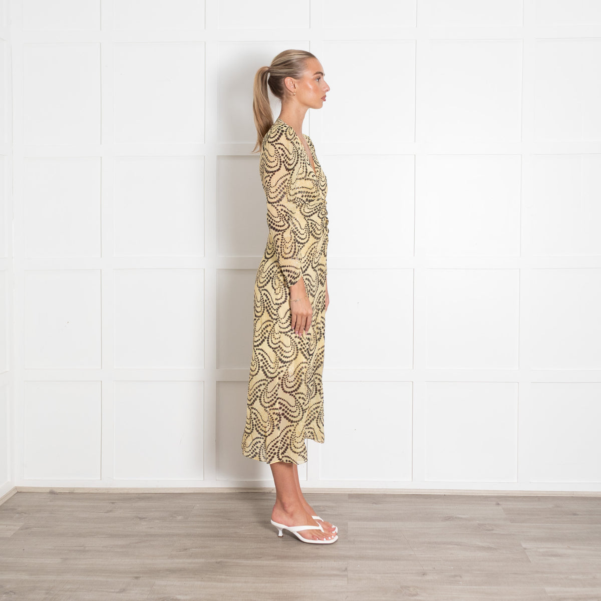 Sandro Yellow Paisley Print V neck Dress