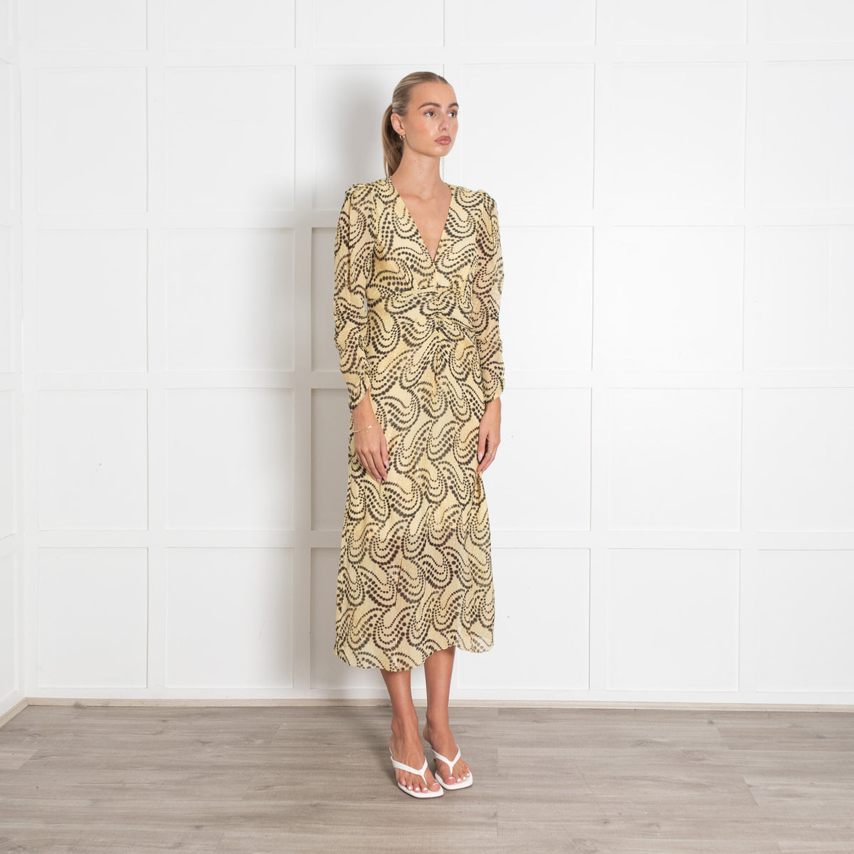 Sandro Yellow Paisley Print V neck Dress