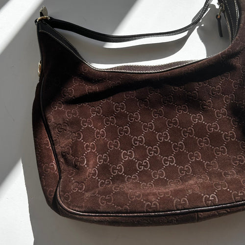 Gucci Brown Gucissima Suede Hobo Bag