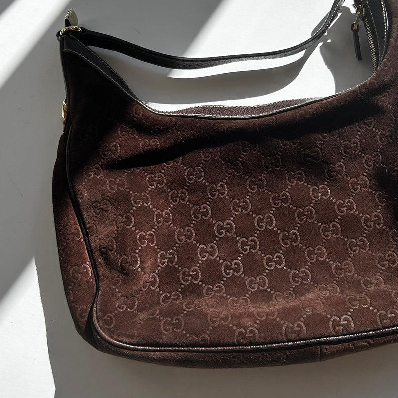 Gucci Brown Gucissima Suede Hobo Bag