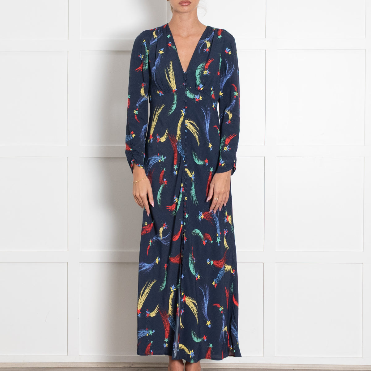 Rixo  Katie Navy Shooting Star V Neck Maxi Dress