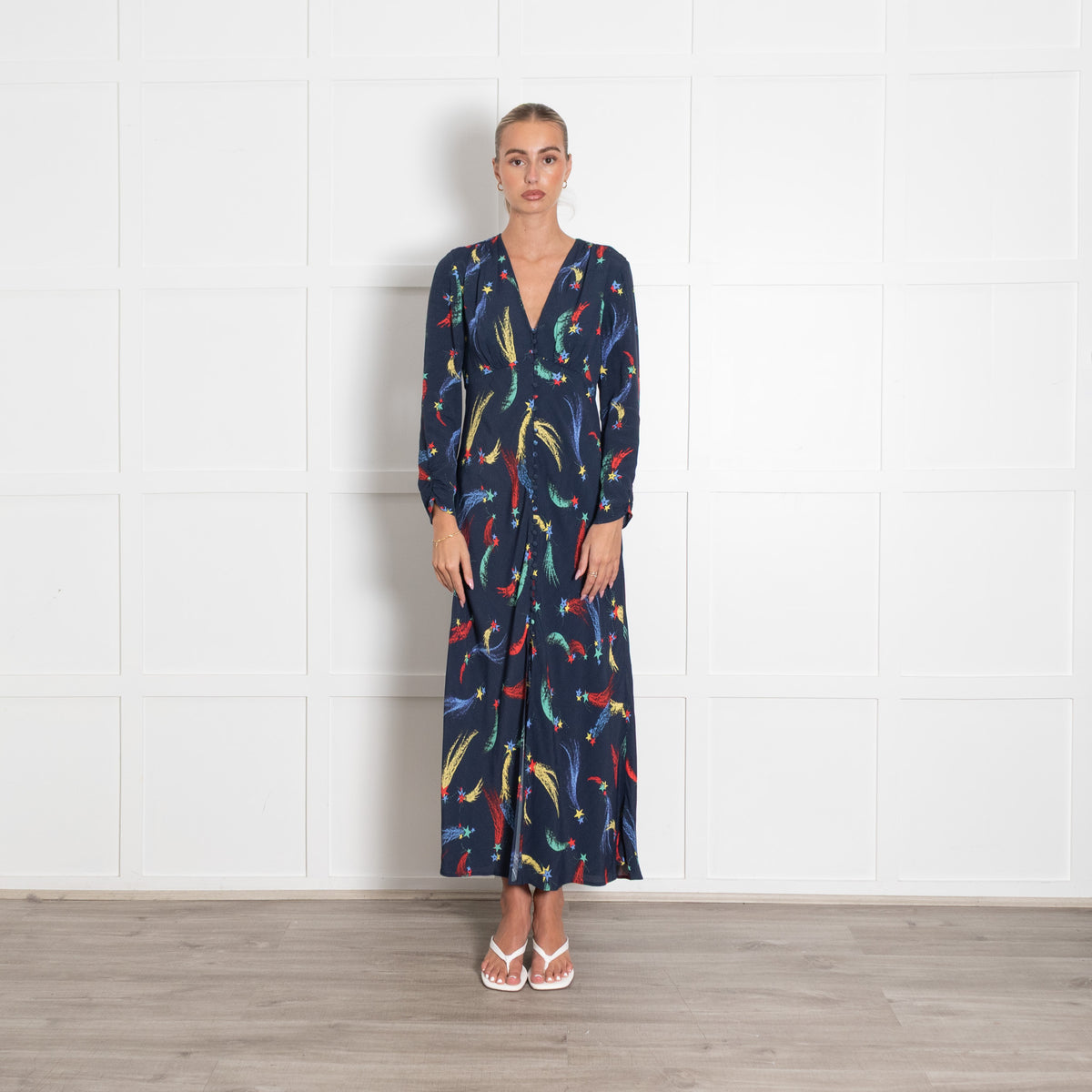 Rixo  Katie Navy Shooting Star V Neck Maxi Dress