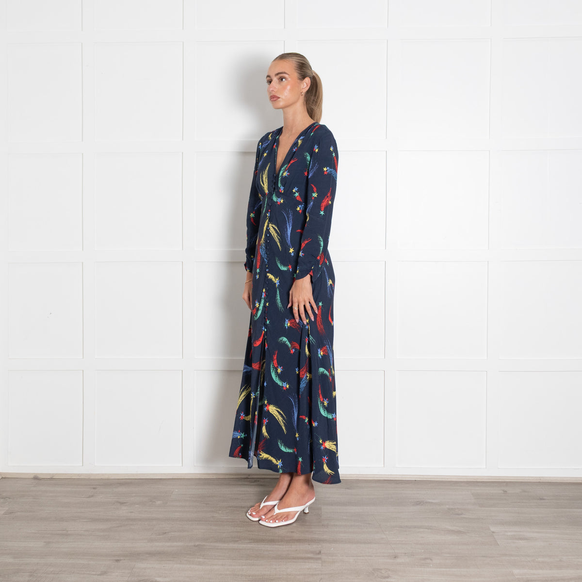 Rixo  Katie Navy Shooting Star V Neck Maxi Dress
