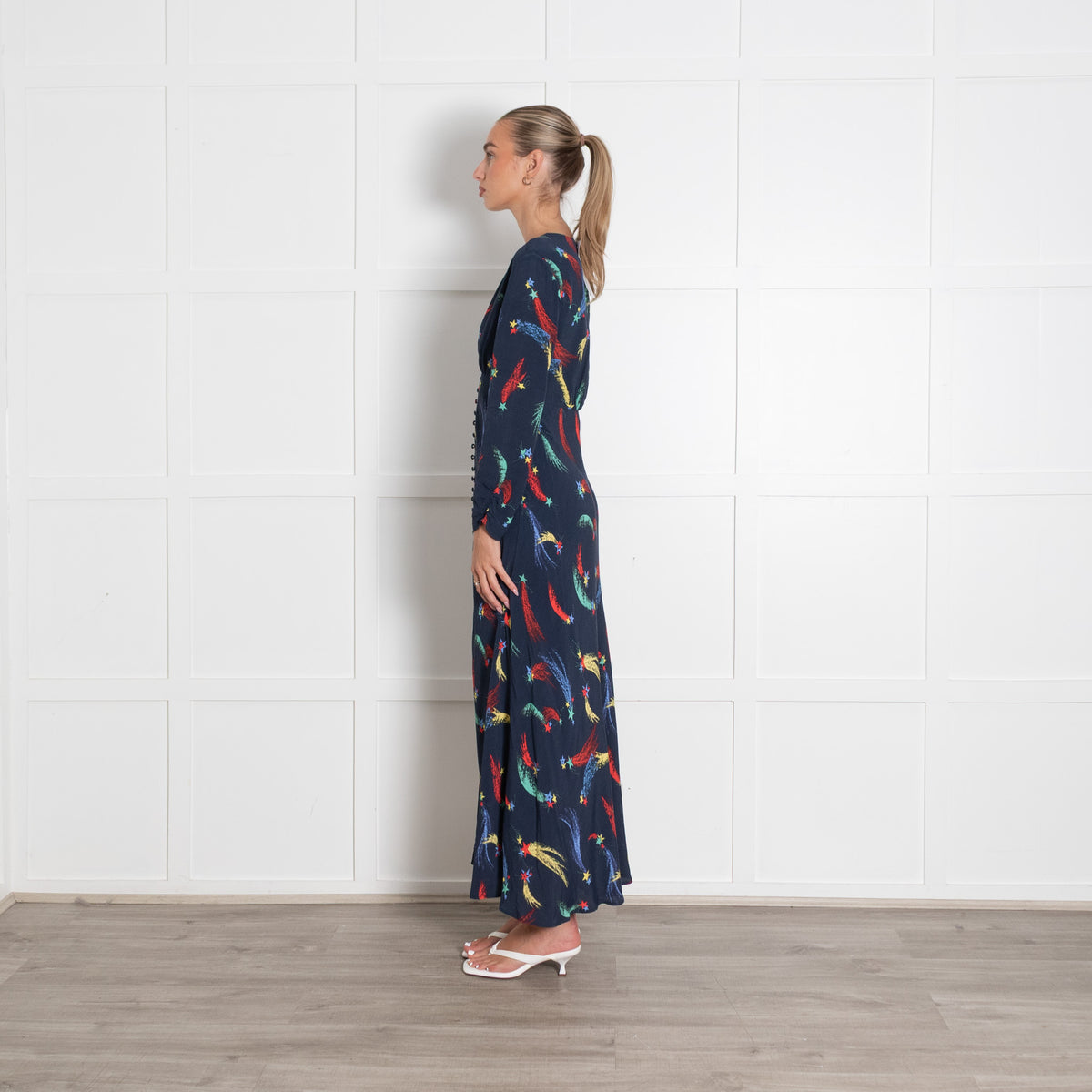 Rixo  Katie Navy Shooting Star V Neck Maxi Dress