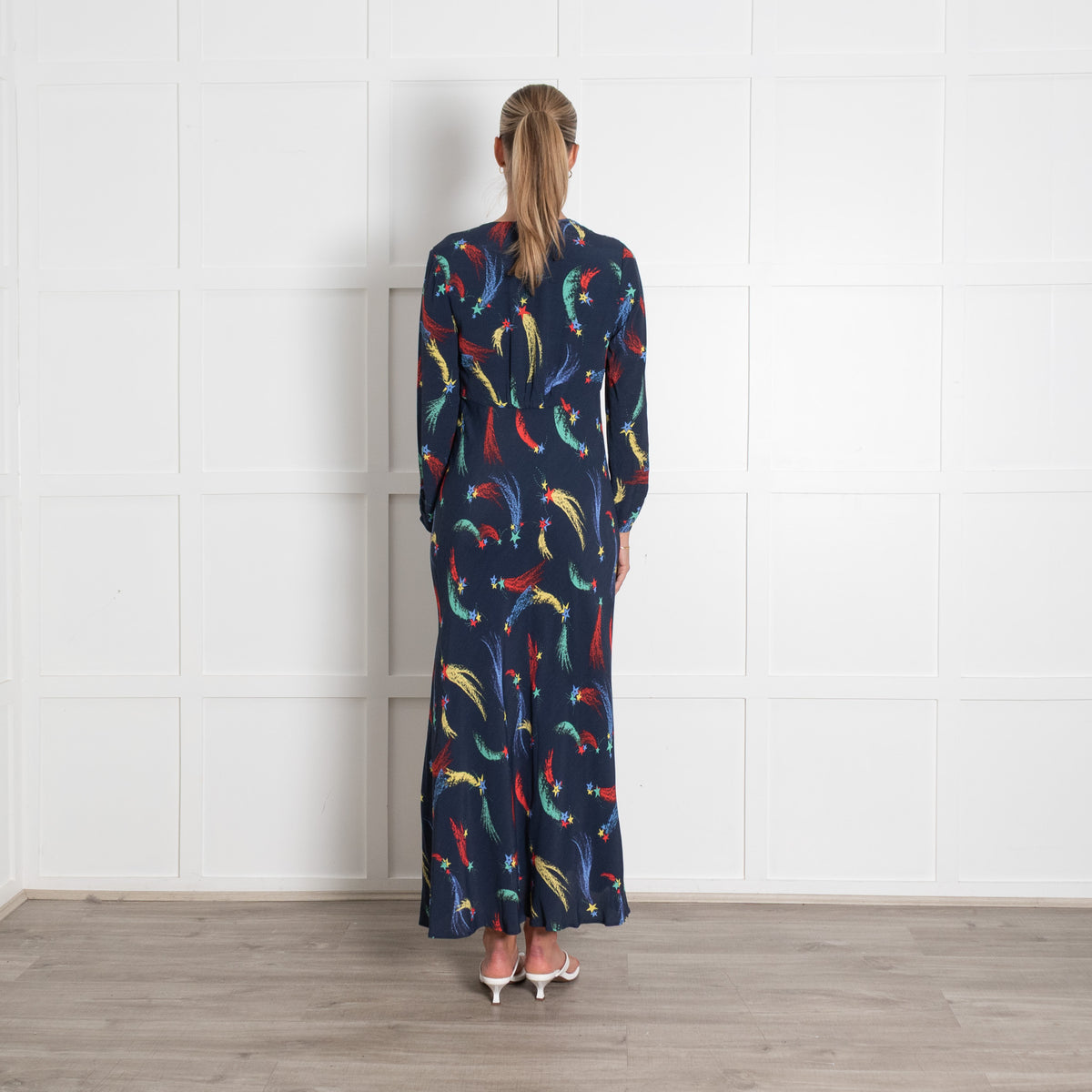 Rixo  Katie Navy Shooting Star V Neck Maxi Dress