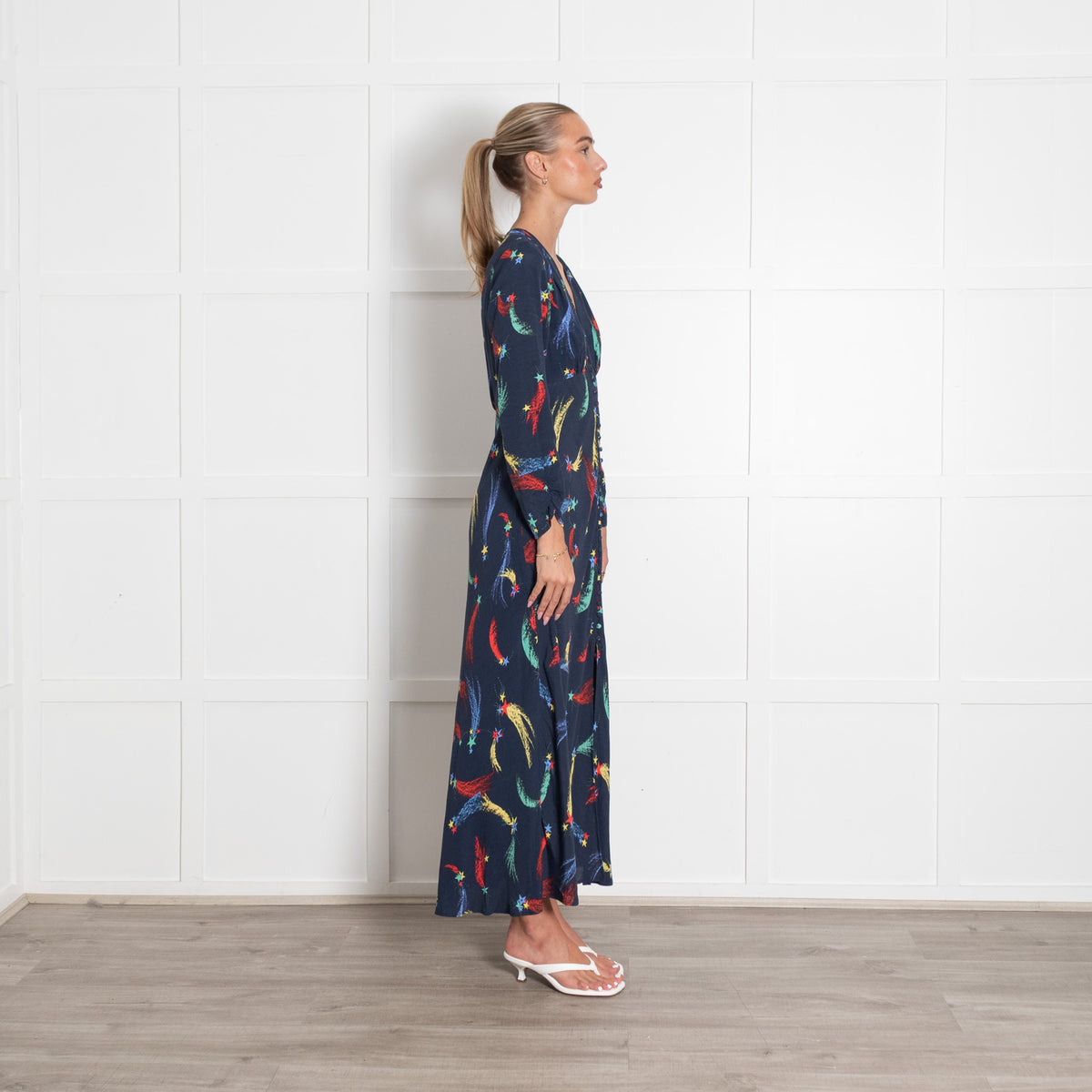 Rixo  Katie Navy Shooting Star V Neck Maxi Dress
