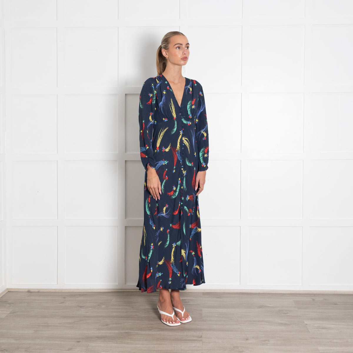 Rixo  Katie Navy Shooting Star V Neck Maxi Dress