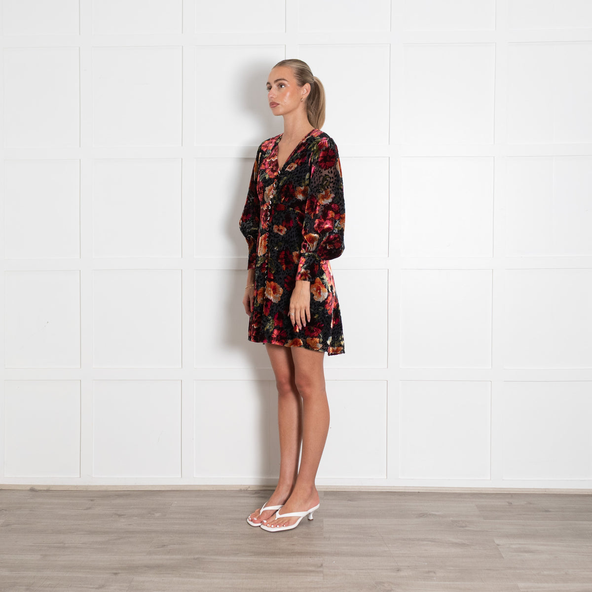 The Kooples Red and Black Floral Devore Mini Dress