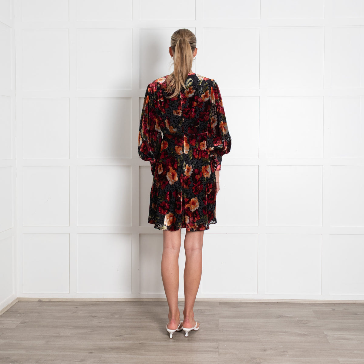 The Kooples Red and Black Floral Devore Mini Dress
