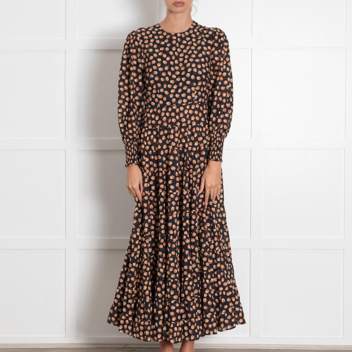 Rixo Black Tulip Print Maxi Dress