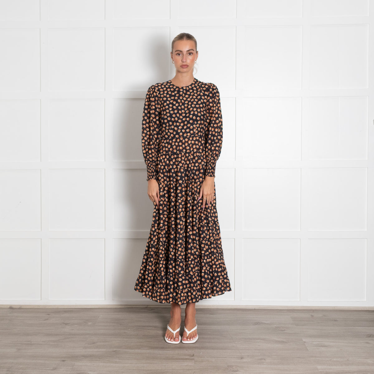 Rixo Black Tulip Print Maxi Dress