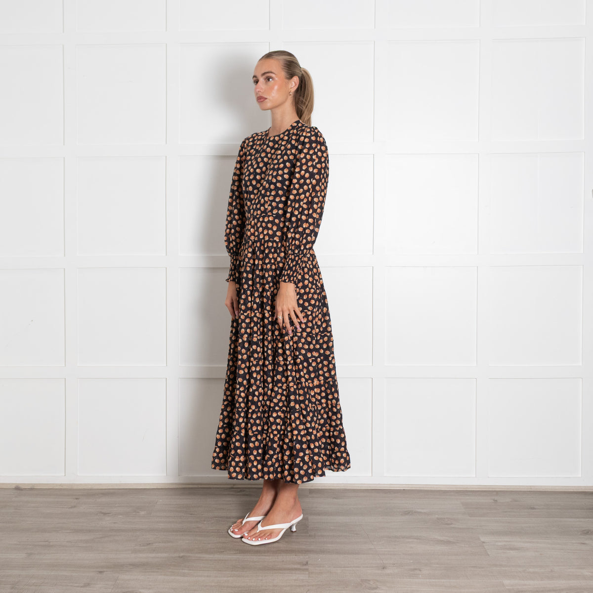 Rixo Black Tulip Print Maxi Dress