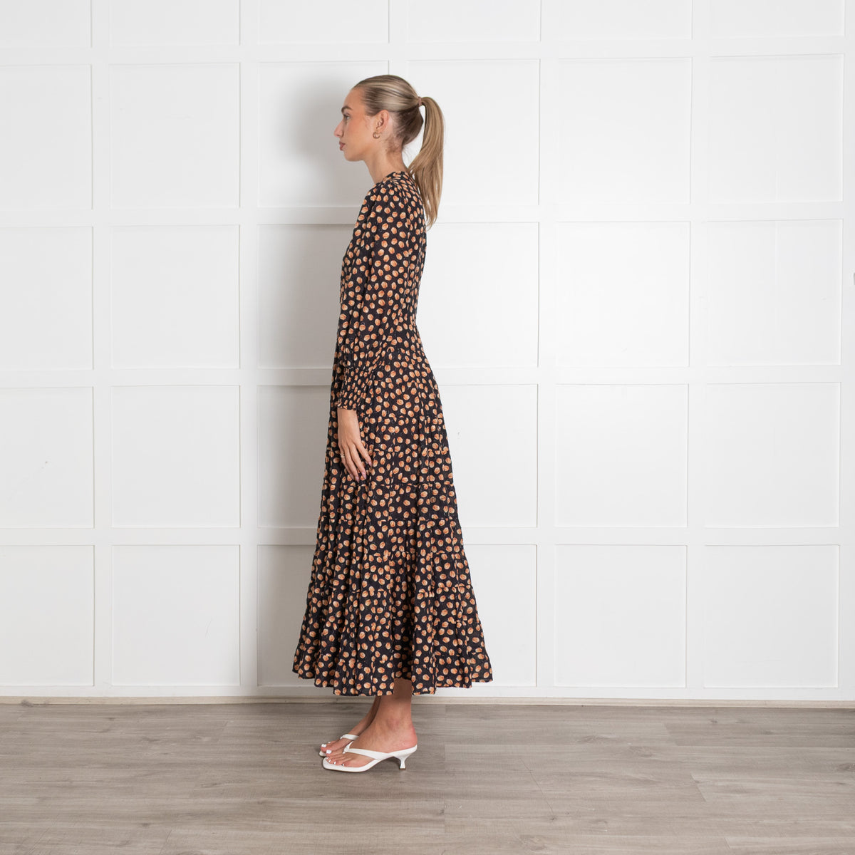 Rixo Black Tulip Print Maxi Dress