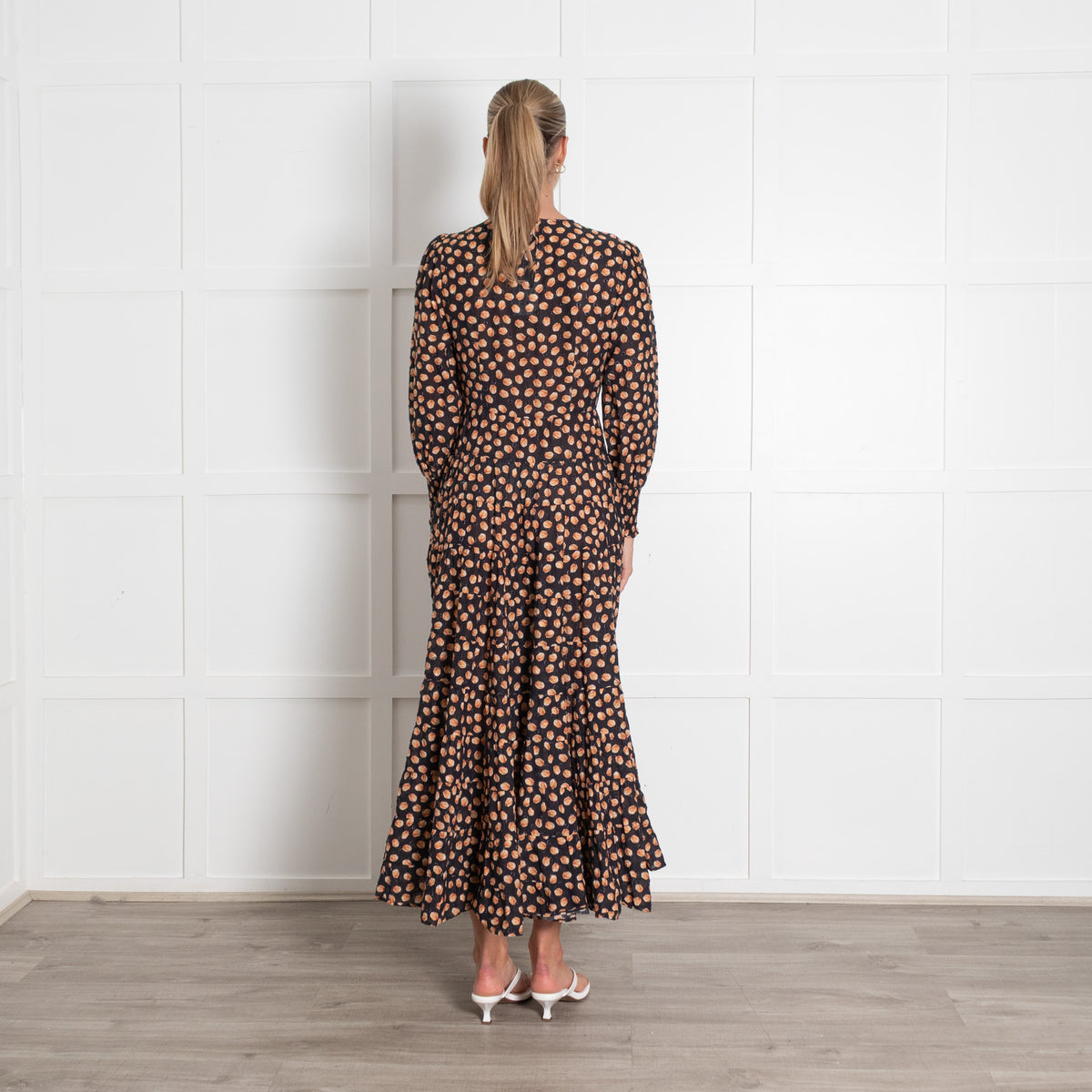 Rixo Black Tulip Print Maxi Dress