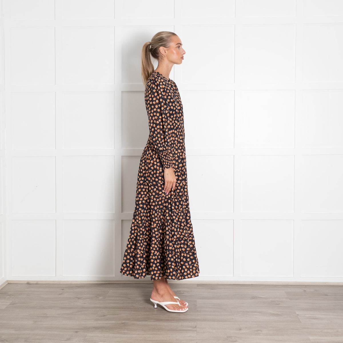 Rixo Black Tulip Print Maxi Dress