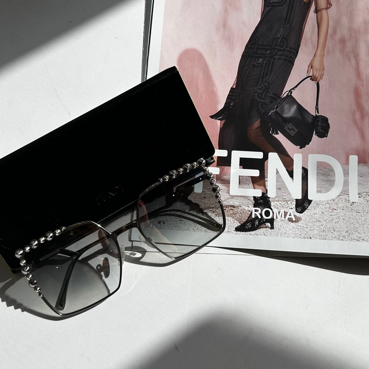 Fendi Silver Square Sunglasses with Diamante Trim
