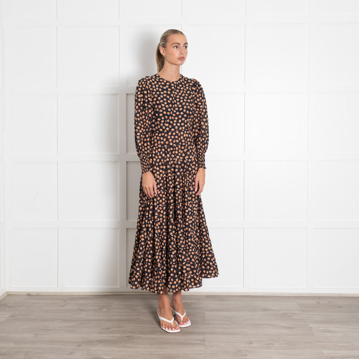 Rixo Black Tulip Print Maxi Dress