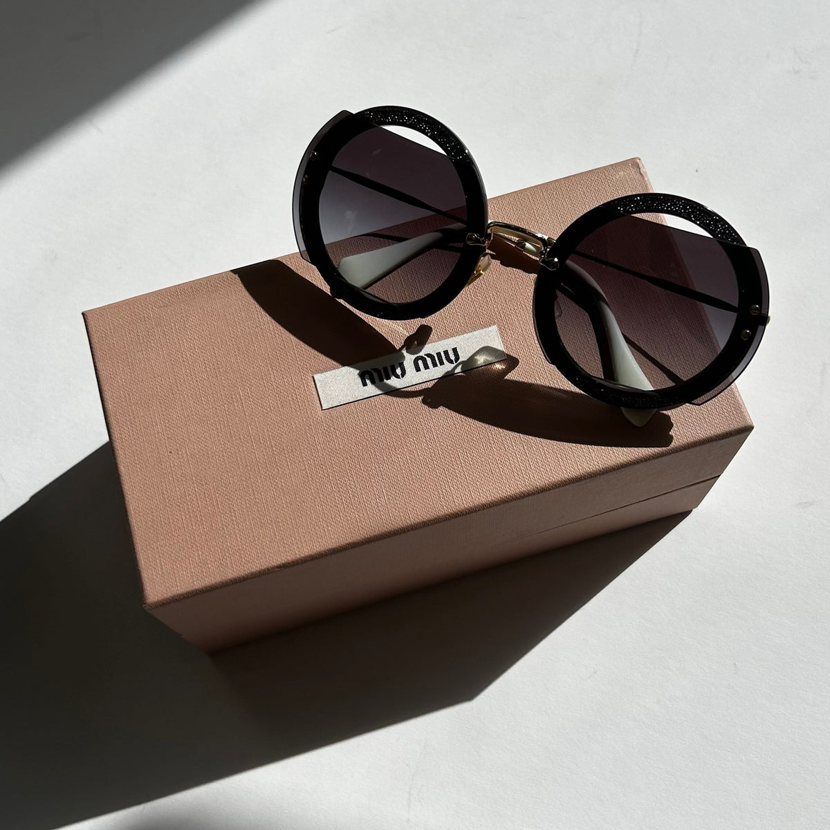 Miu Miu Reveal Glitter Round Sunglasses