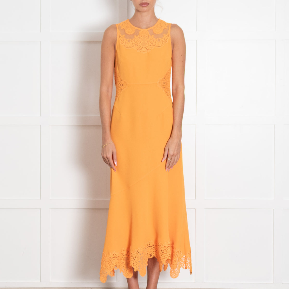 Me + Em Orange Lace Inserts Sleeveless Dress
