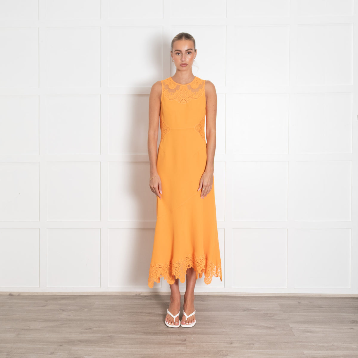 Me + Em Orange Lace Inserts Sleeveless Dress