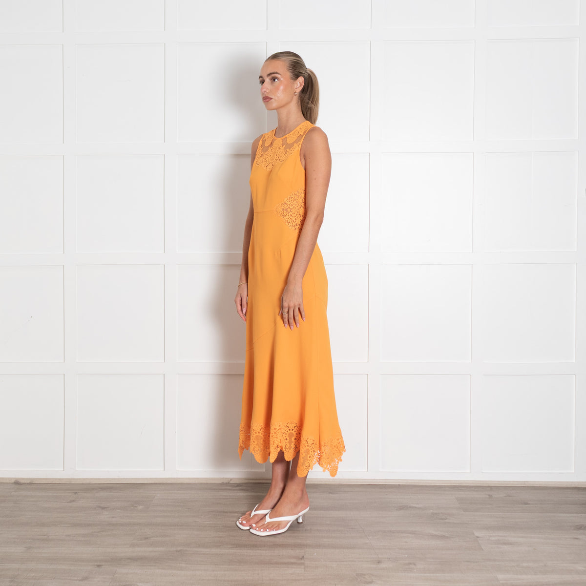 Me + Em Orange Lace Inserts Sleeveless Dress