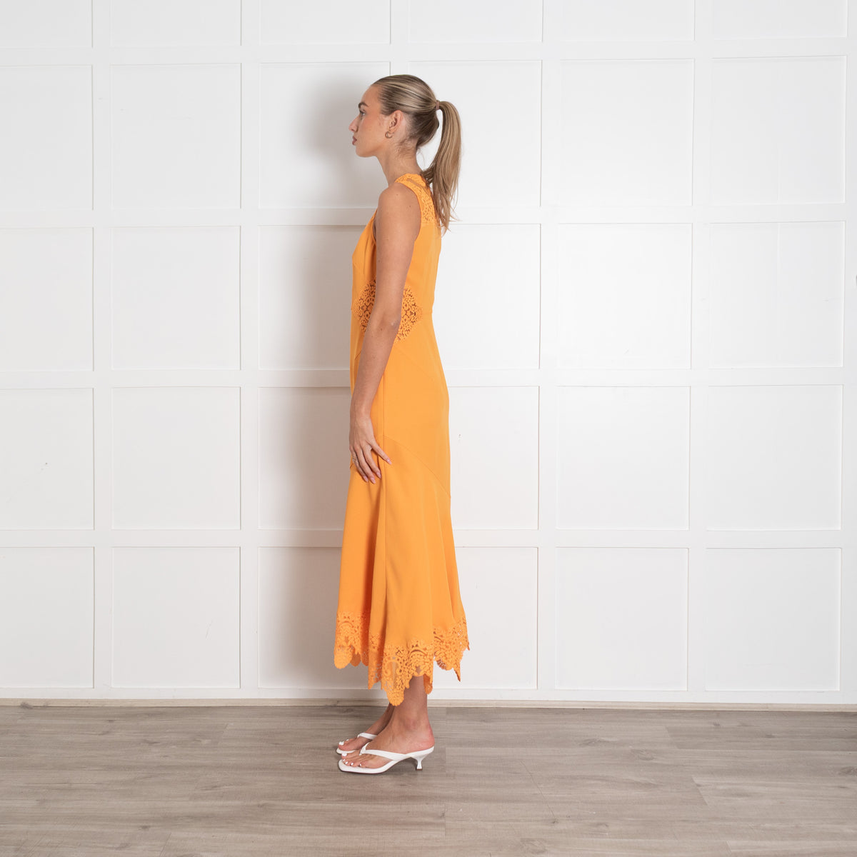 Me + Em Orange Lace Inserts Sleeveless Dress