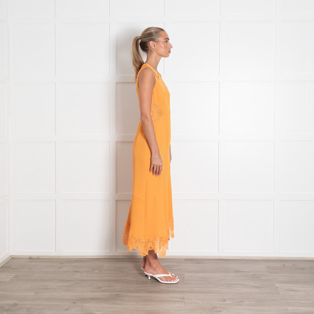 Me + Em Orange Lace Inserts Sleeveless Dress