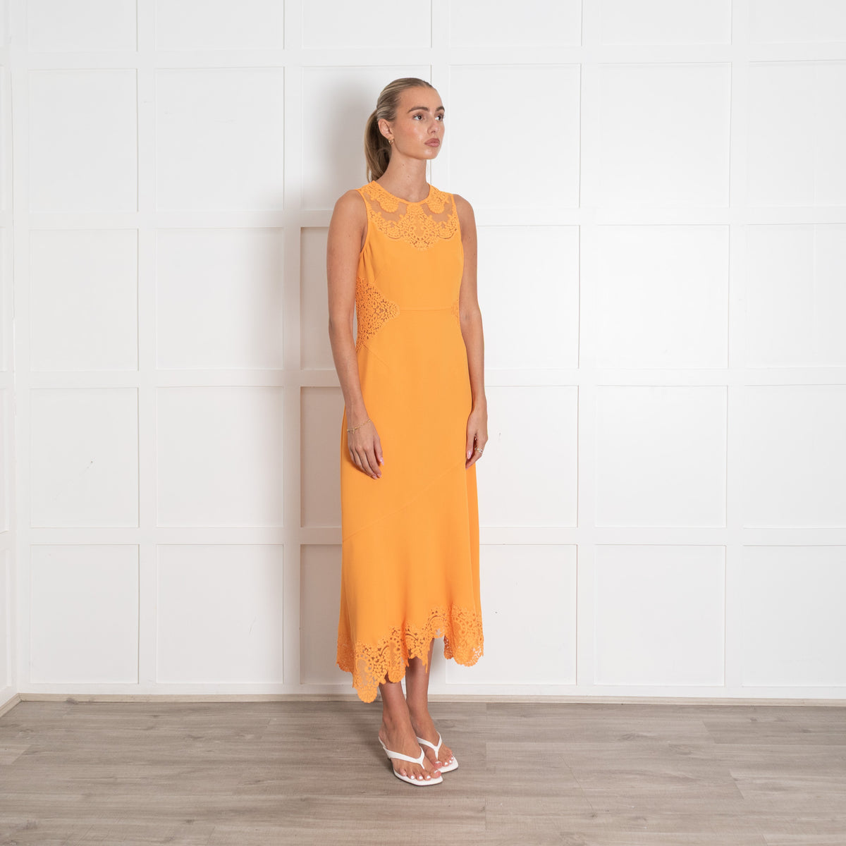 Me + Em Orange Lace Inserts Sleeveless Dress