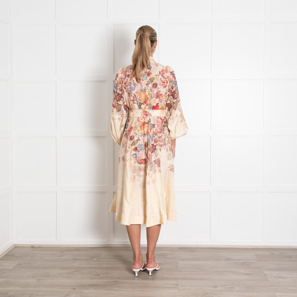 Zimmermann Luminosity Floral Linen Belted Midi Shirt Dress Size