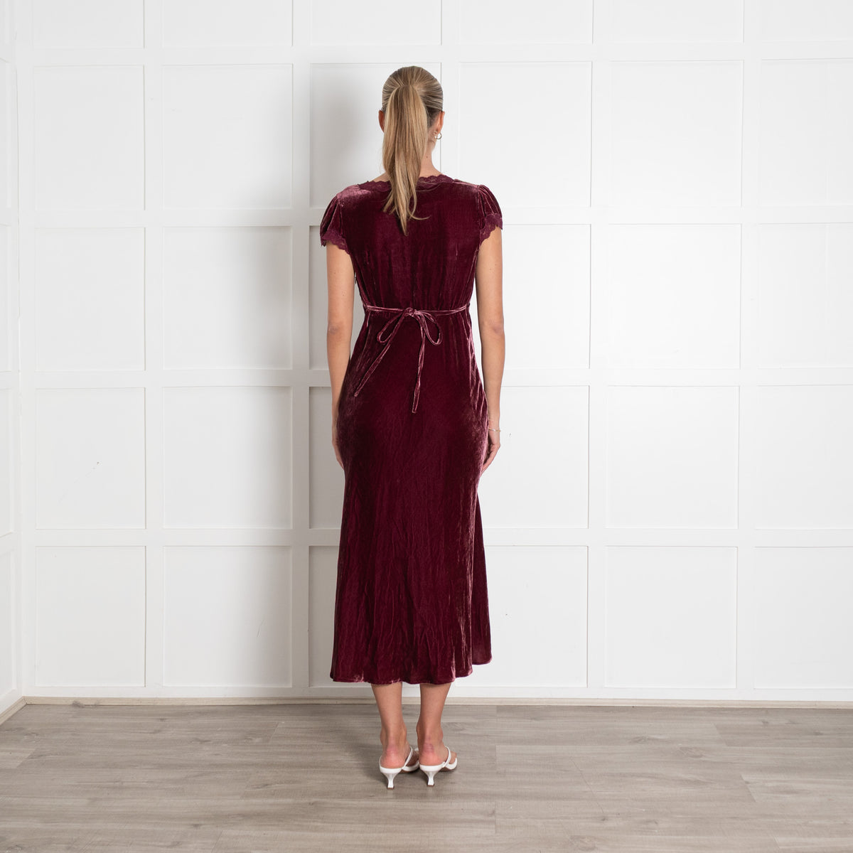Rixo Clarice Burgundy Velvet Cap Sleeve Dress