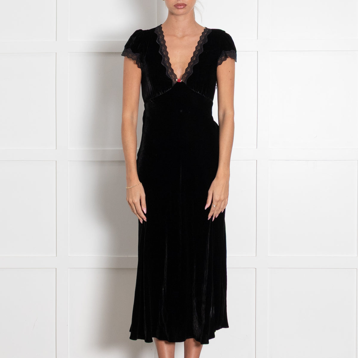 Rixo Clarice Black Velvet Cap Sleeve Dress