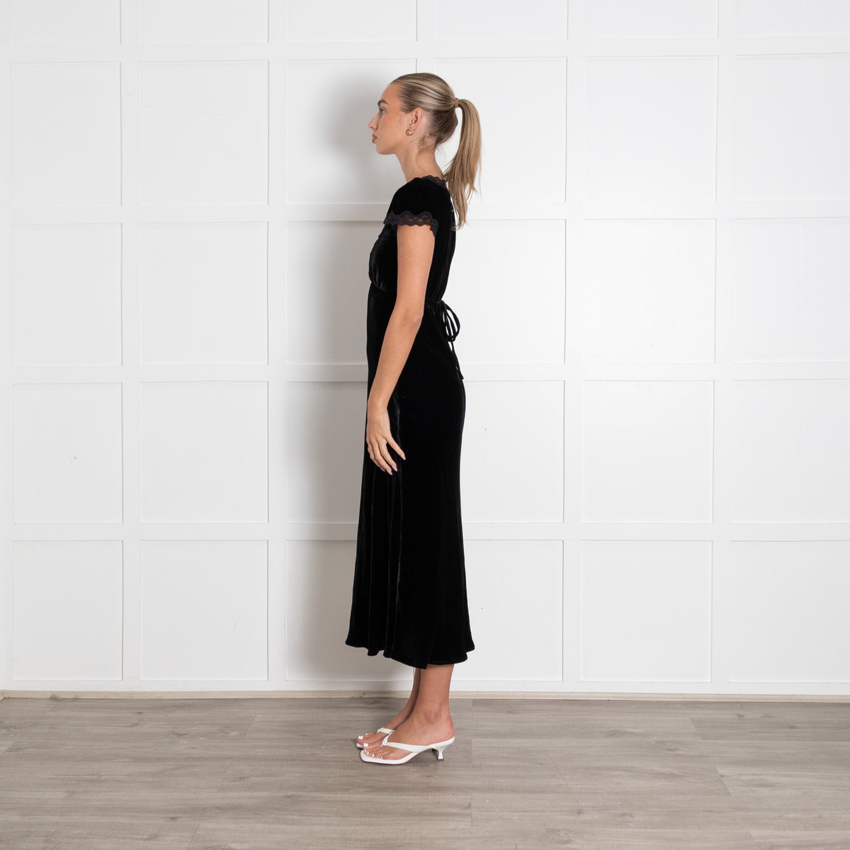 Rixo Clarice Black Velvet Cap Sleeve Dress