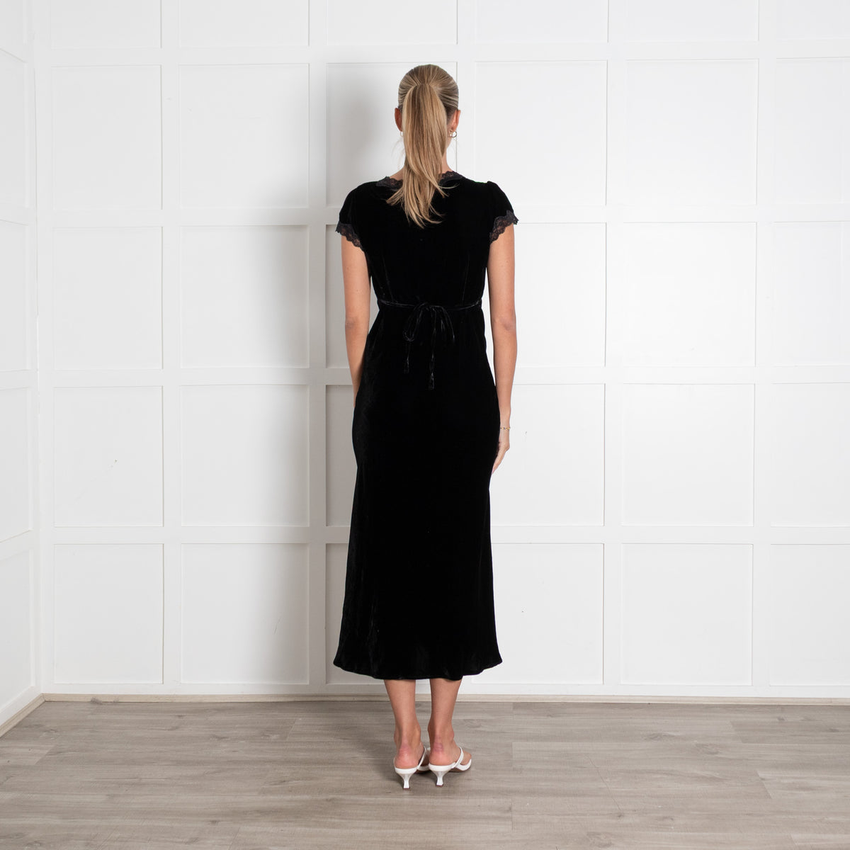 Rixo Clarice Black Velvet Cap Sleeve Dress