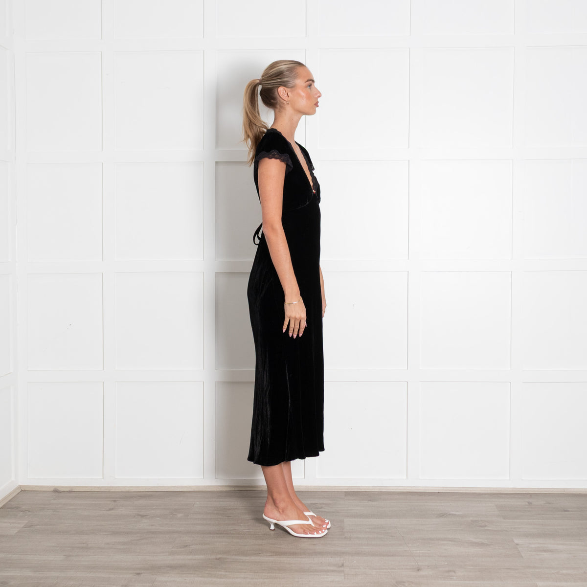 Rixo Clarice Black Velvet Cap Sleeve Dress