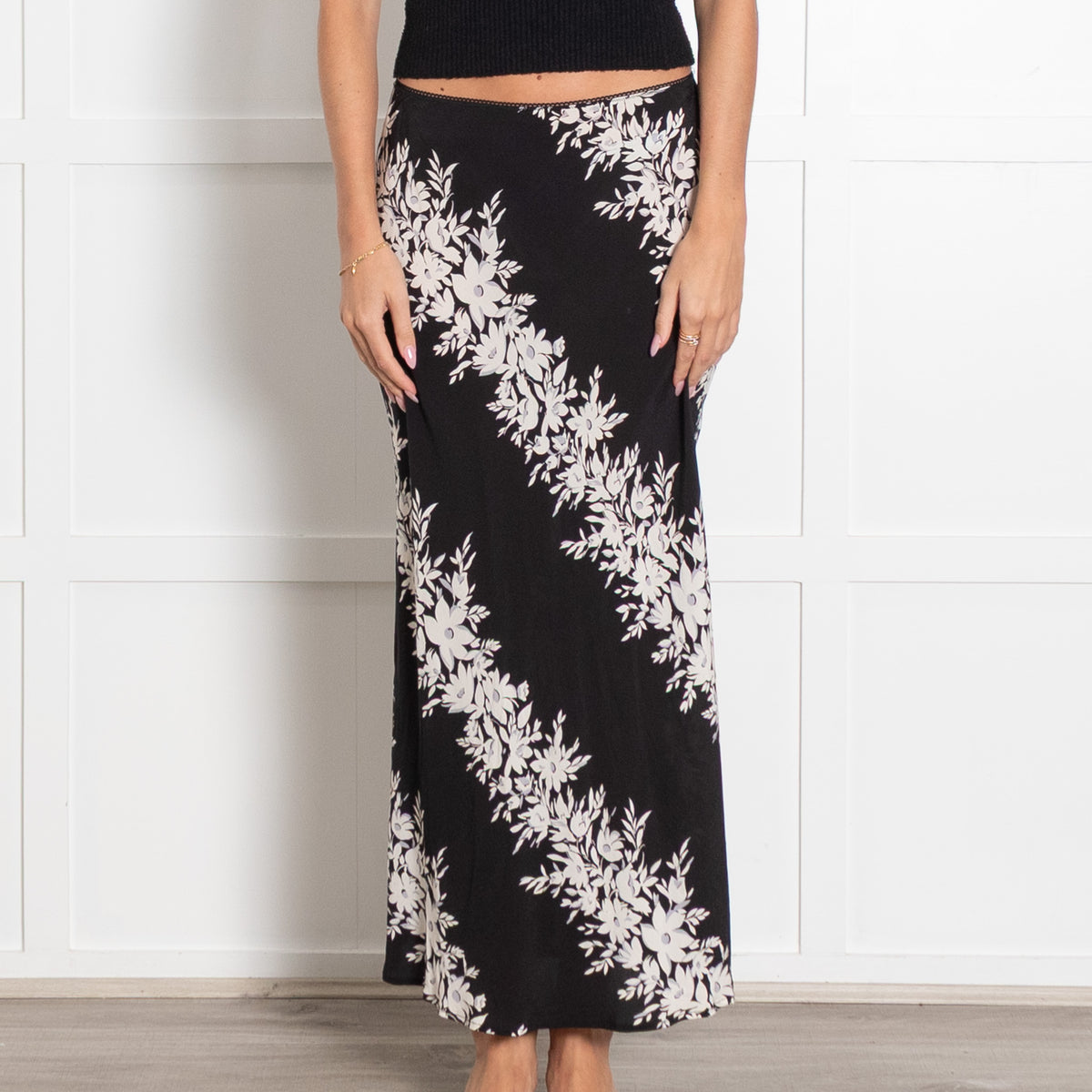 Rixo Black And White Floral Slip Skirt