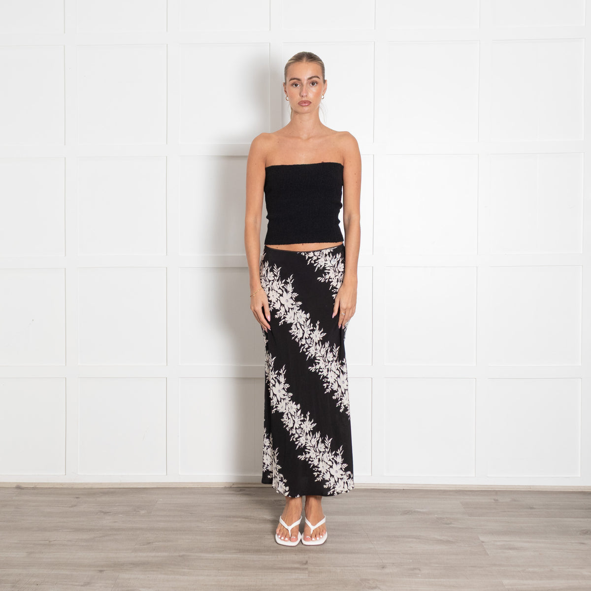 Rixo Black And White Floral Slip Skirt