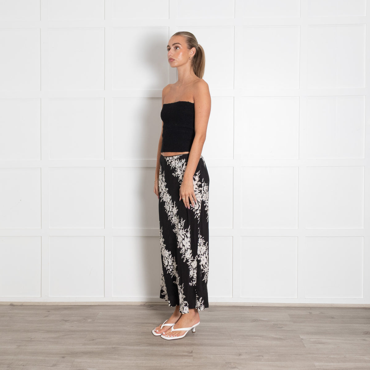 Rixo Black And White Floral Slip Skirt