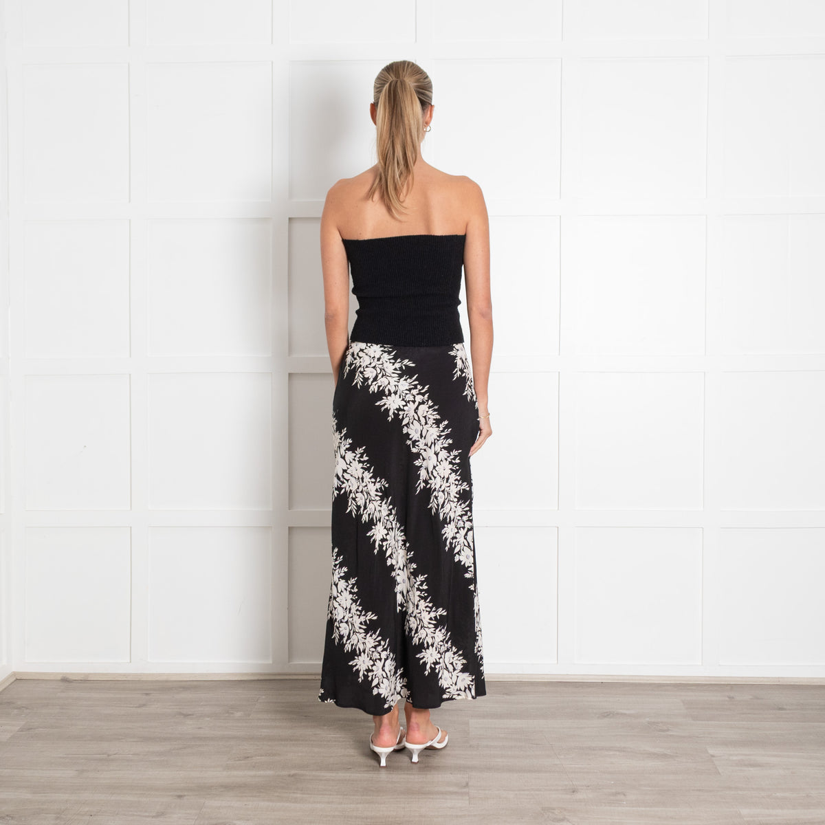 Rixo Black And White Floral Slip Skirt